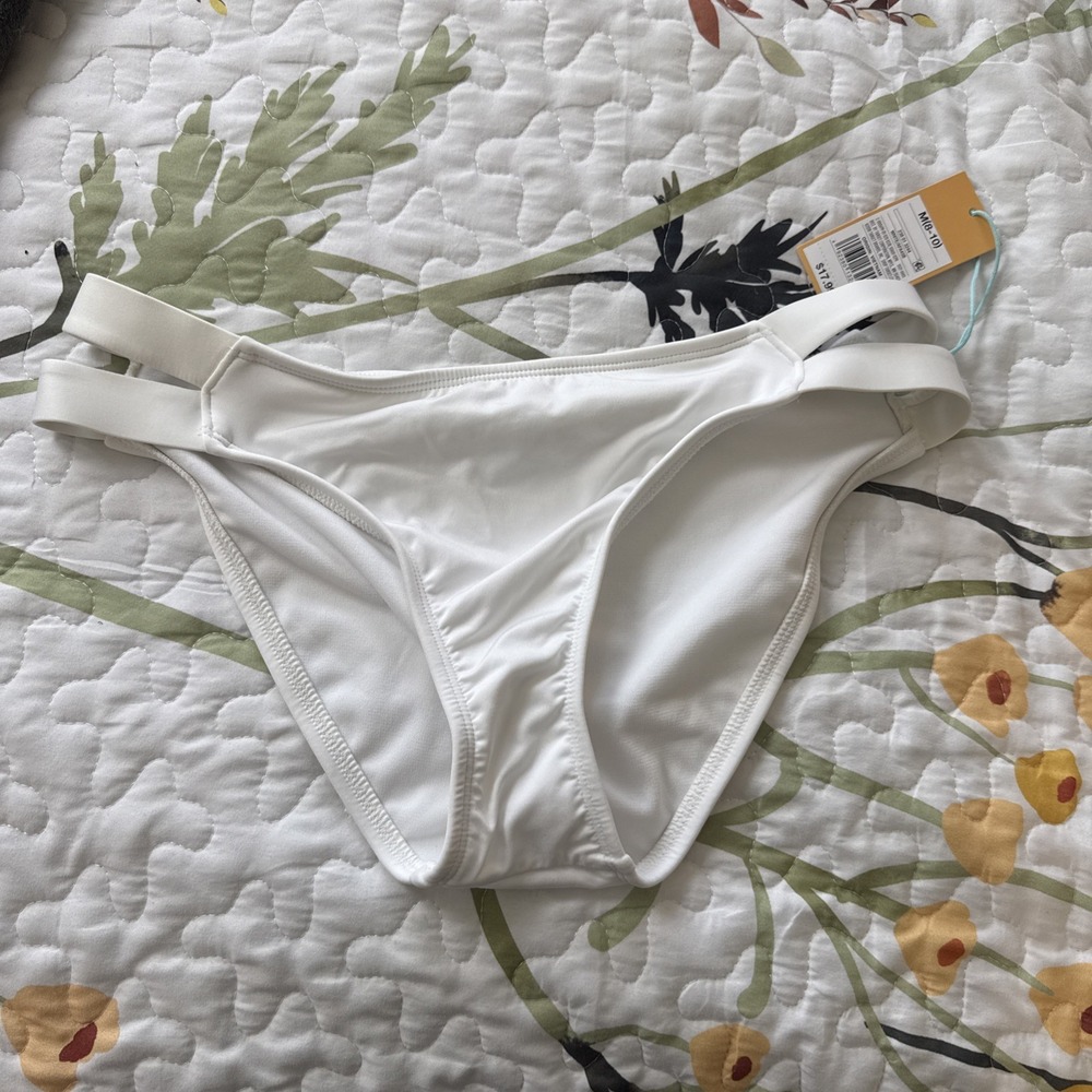 Kona Sol NWT Womens M 8-10 White High Leg Bikini Bottom Cheeky Swim Target